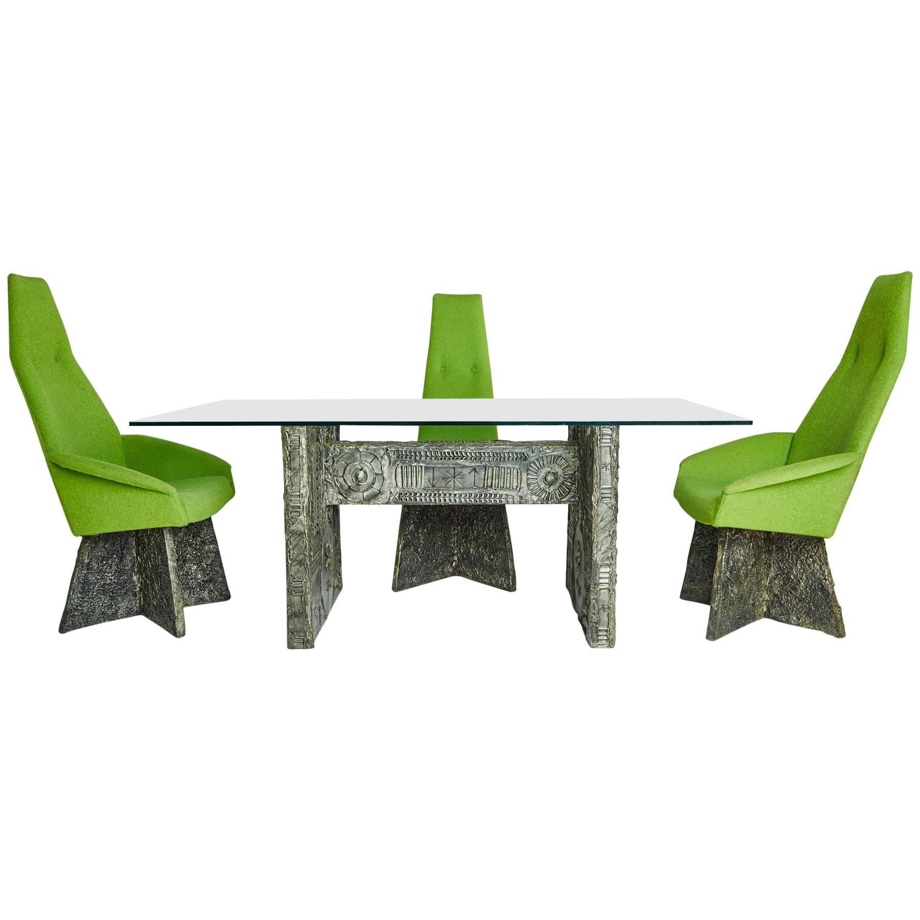 Brutalist Dining Set with Four Chairs and Dining Table by Adrian Pearsall