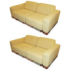 Matched Pair of Mid-Century Sofas with Chrome Bases