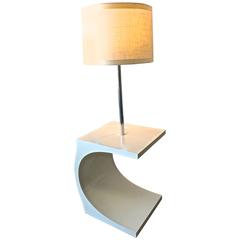 Modeline Mid-Century Modern Sculptural Lamp Table in White Lacquer and Chrome