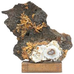 Antique Mounted Prehistoric Fossil Rock Coral with Stalactite and Fossil Ammonite