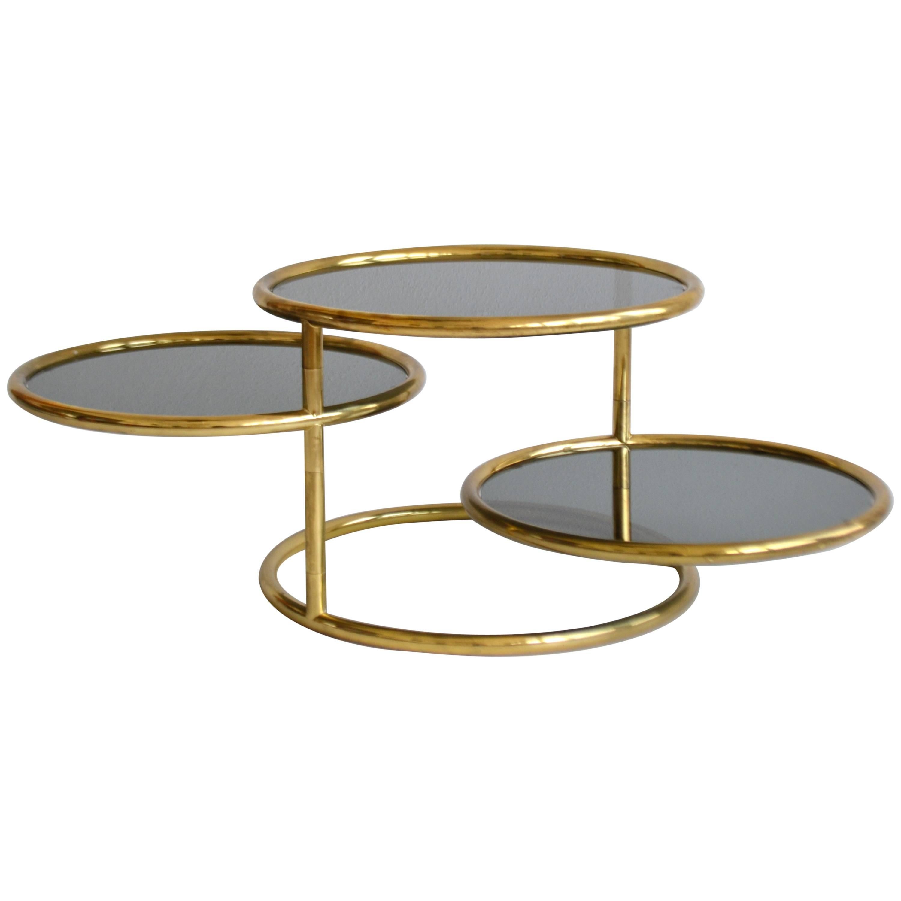 Postmodern Three-Tier Articulating Brass Side Table For Sale 1