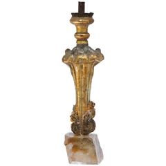 Decorated 18th Century Italian Candlestick with Chalcedonian Rosettes
