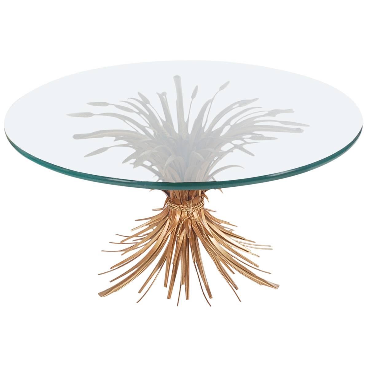 Hollywood Regency Italian Gold Sheaf of Wheat Coffee Table