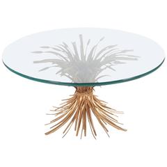 Hollywood Regency Italian Gold Sheaf of Wheat Coffee Table