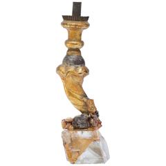 Decorated 18th Century Italian Candlestick with Chalcedonian Rosettes