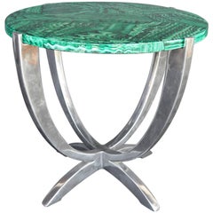 Mesa Art Decó de aluminio y malaquita sintética