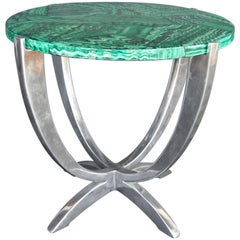 Table Art Déco en fausse malachite et aluminium