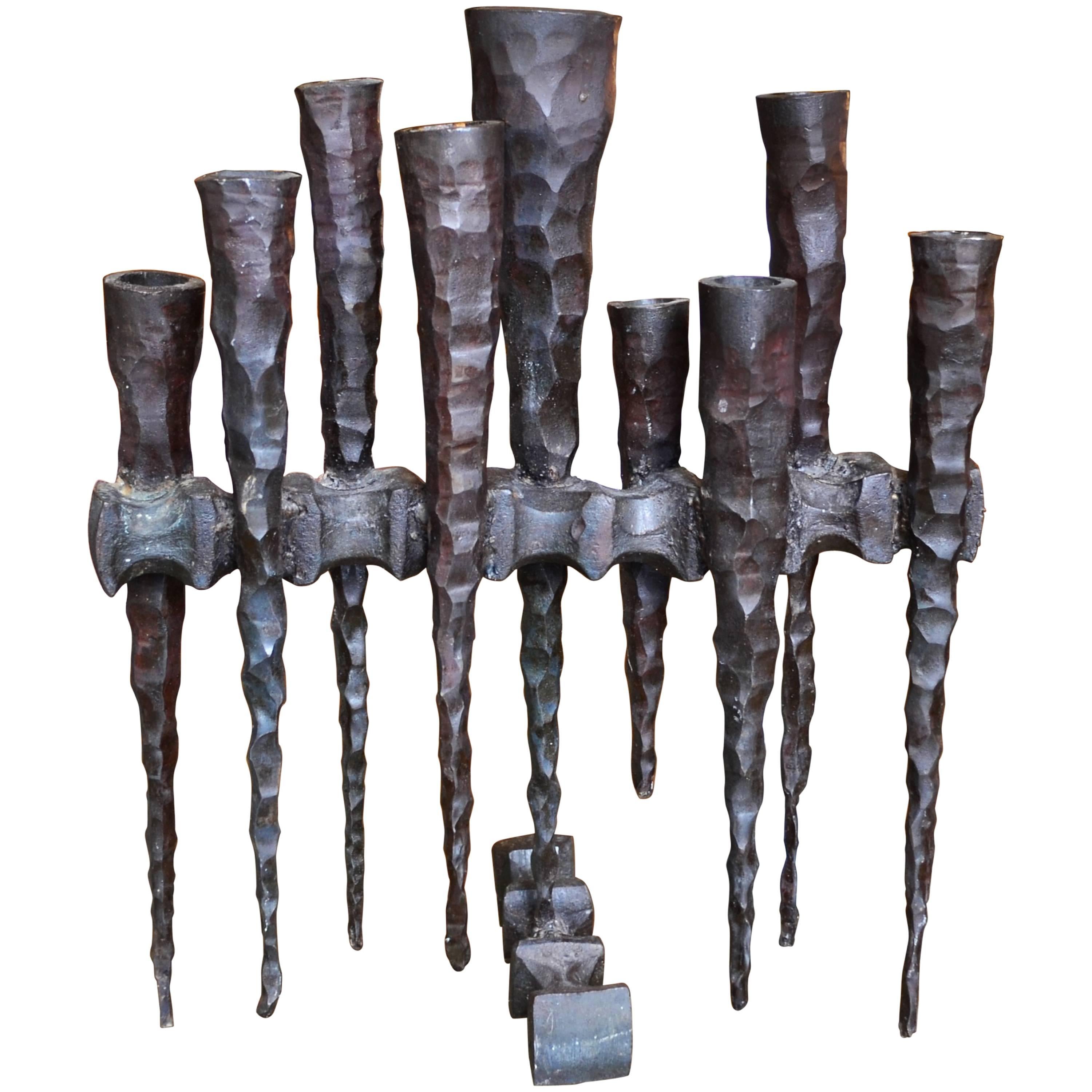 Powerful Brutalist Hand Forged Iron Candlehollder by David Palombo