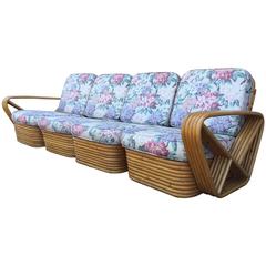 Square Pretzel Rattan Sofa Style of Paul Frankl 2