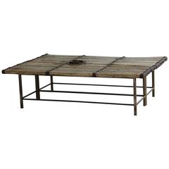Low Antique Chinese Gate Doors Coffee Table on Custom-Made Welded Metal Base 10