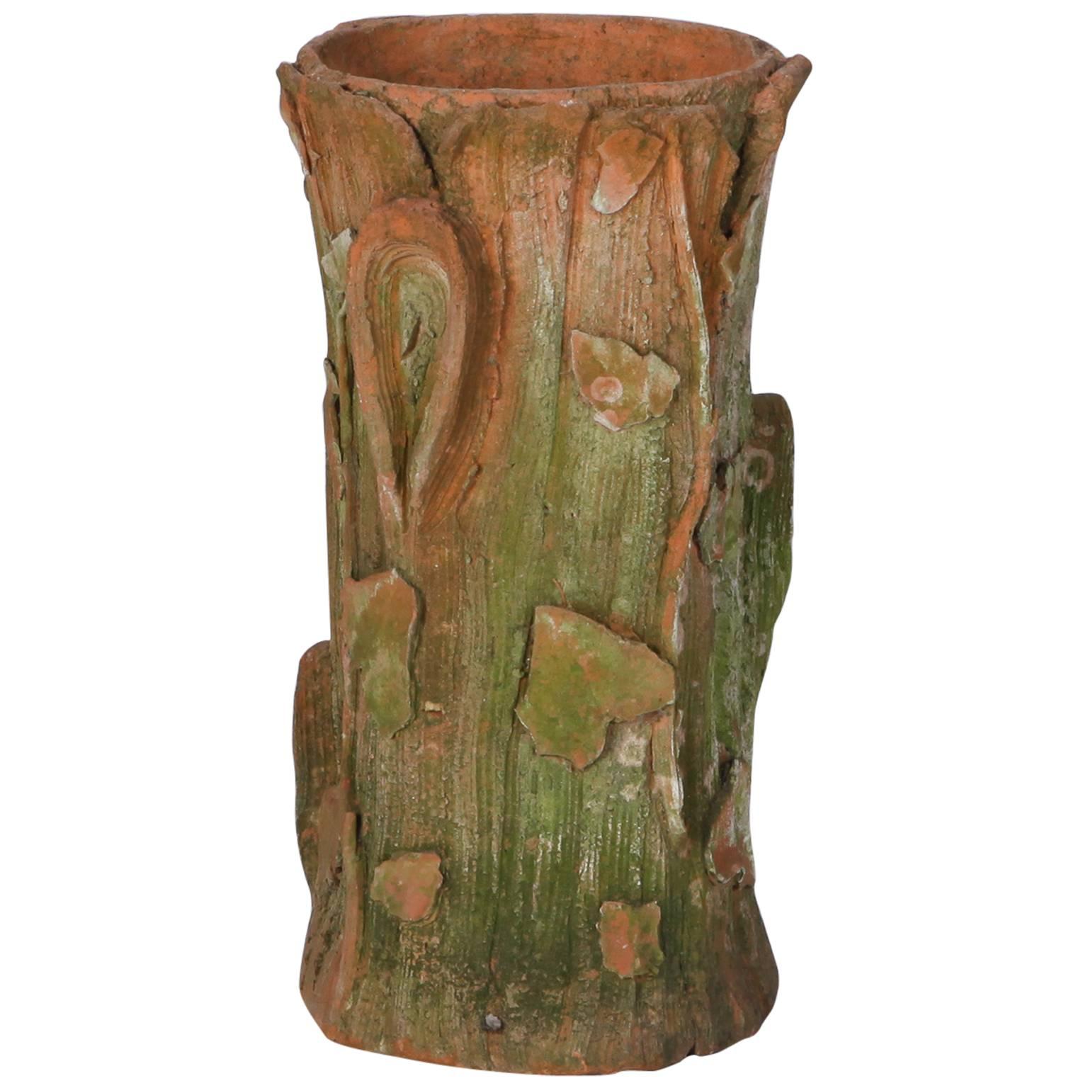 Art Nouveau Terra Cotta Tree Stump Umbrella Stand