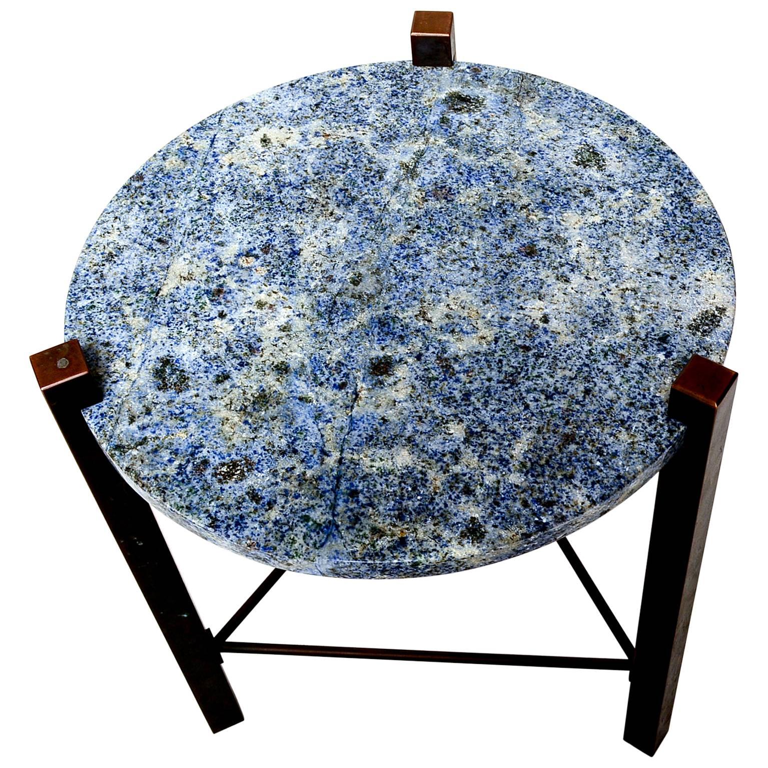 Blue Granite and Solid Bronze Side Table Mid Century Modern  