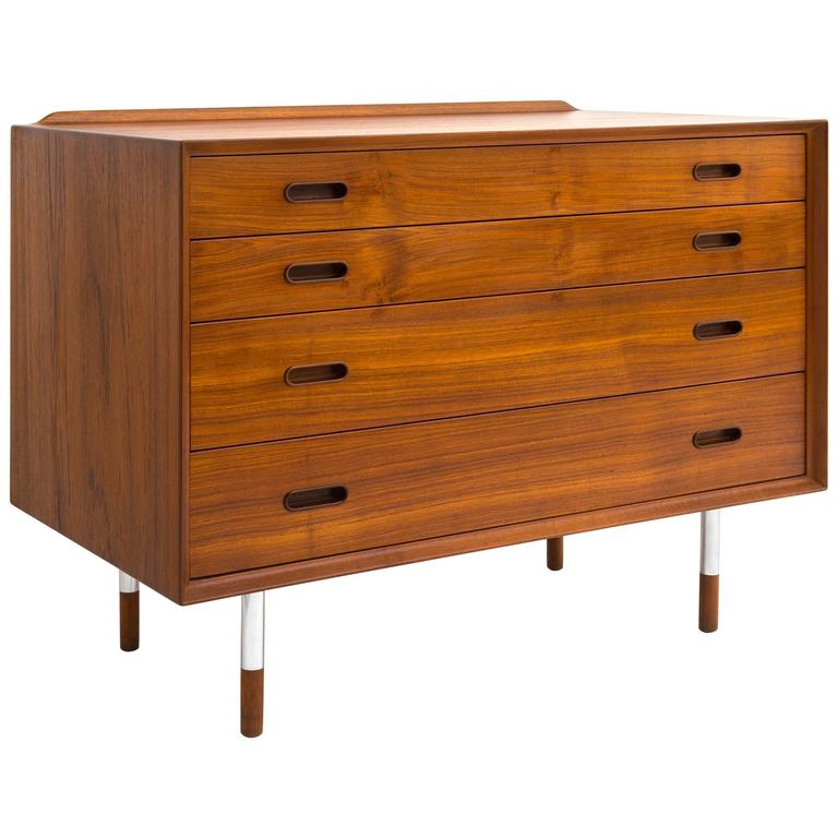 Arne Vodder Teak Dresser / Chest of Drawers on Polished Steel and Teak Legs at 1stDibs
