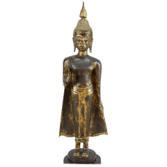 Antique Thai 19th Century Bronze Buddha with Lovely Worn Gilt Finish