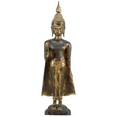 Thai 19th Century Bronze Buddha with Lovely Worn Gilt Finish 1