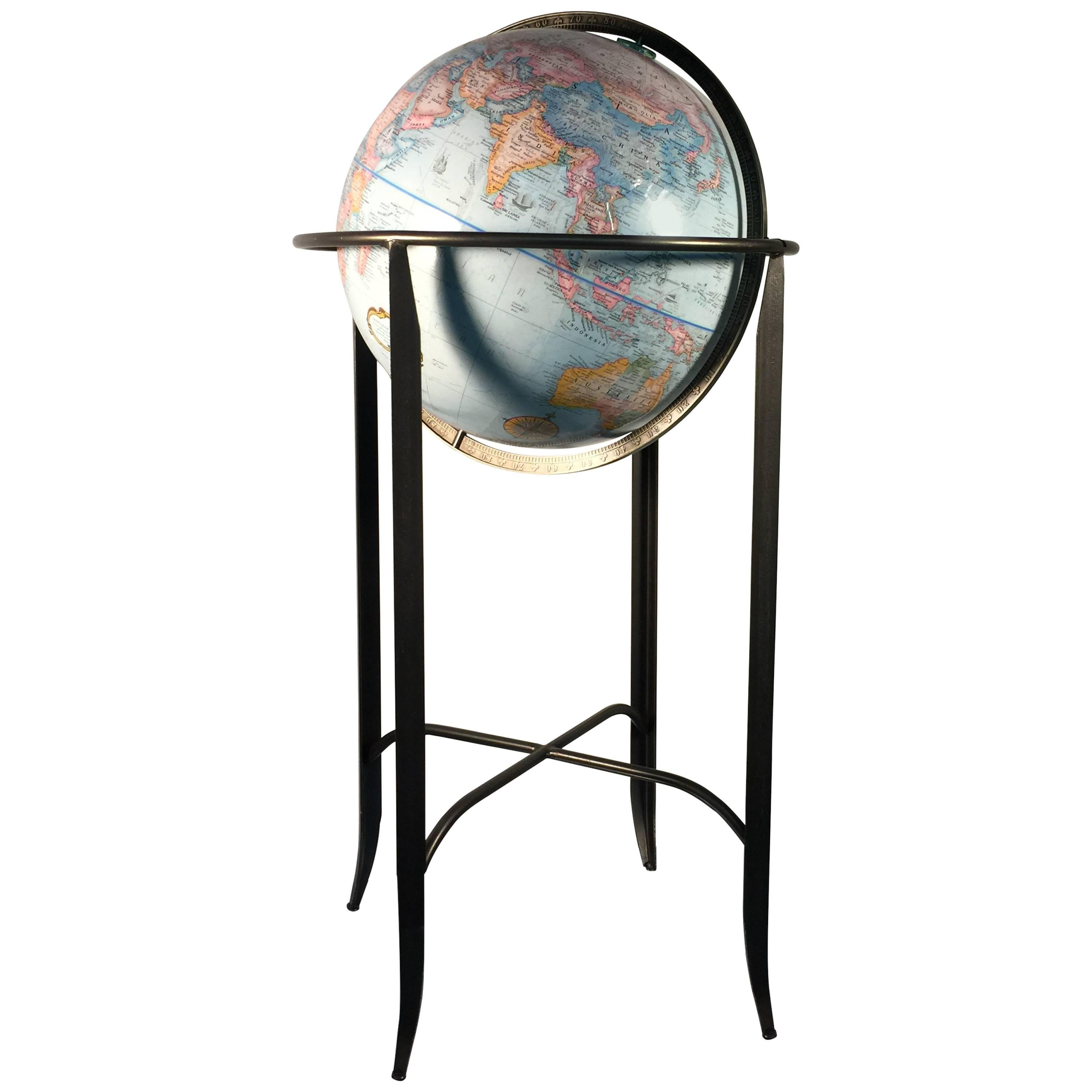 Great Globe on Modern Iron Stand, circa 1980 For Sale