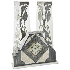 Antique French Art Nouveau Clock and Vase Set by R. Ragu