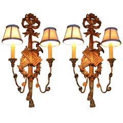 Neoclassical Style Pair of Giltwood Sconces