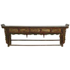 Extremely Long Antique Hand-Carved and Painted Chinese Altar Table 6