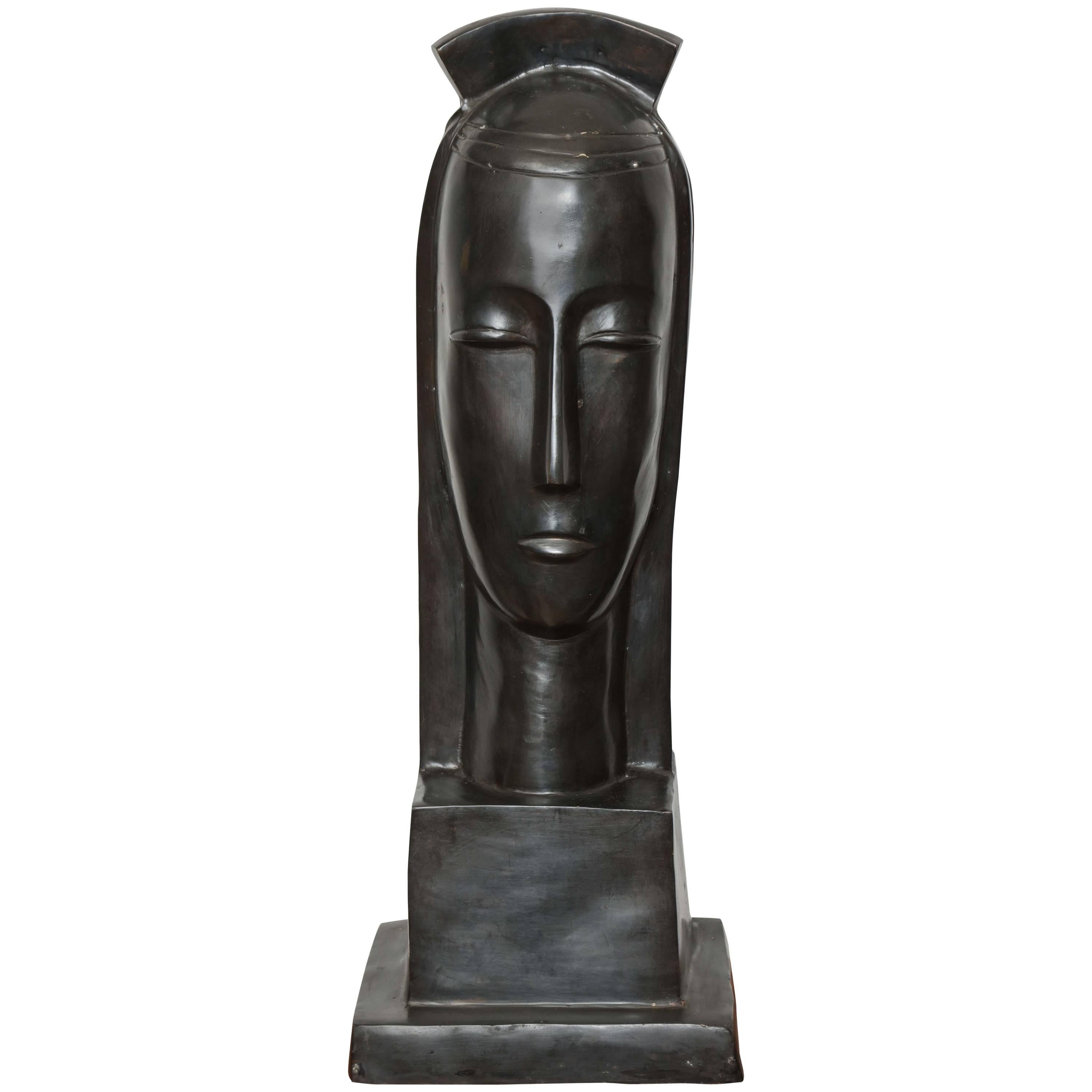 "Tete De Reine" Bronze Sculpture by Gustave Miklos. Re-Edition