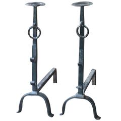 18th Century Gothic Andirons or Firedogs Antique 18th Century Gothic Andirons or Firedogs