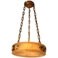 French 1930s Alabaster and Bronze Chandelier