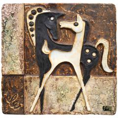 Horses Pair of Mid-Century Modern Plaque Beautiful Colors, Mint, Artist Signed