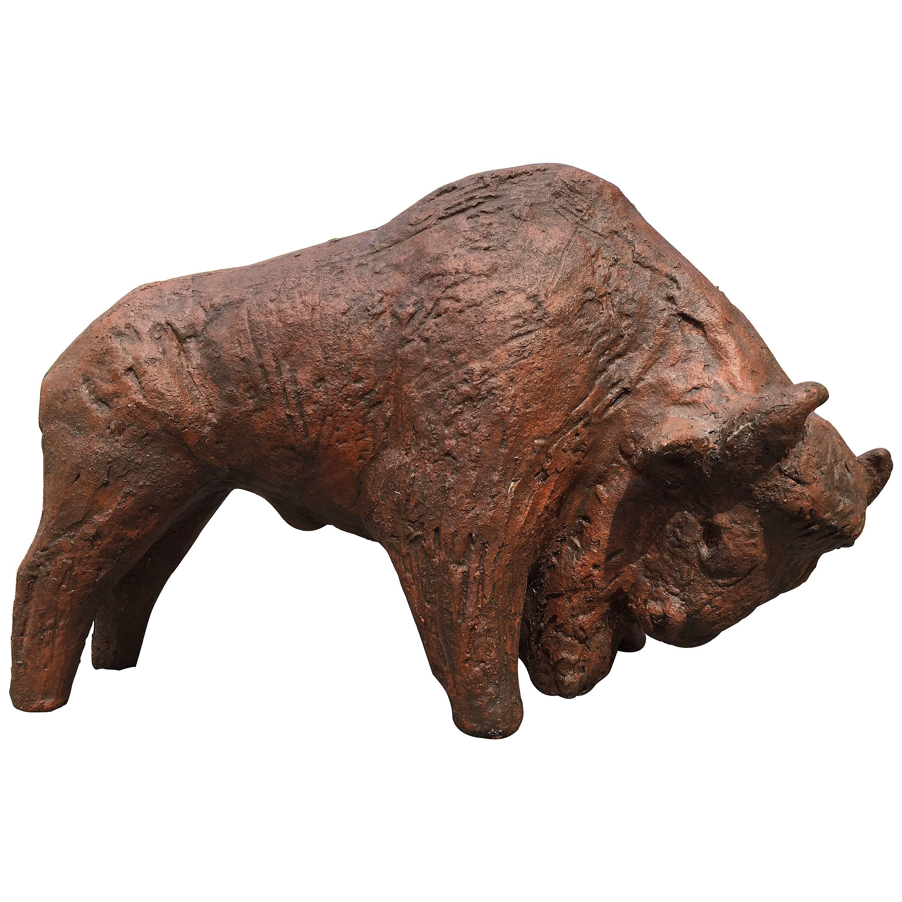 Big Bison Bull Mid-Century Modern Sculpture Arts and Crafts 1960s  
