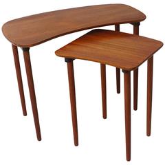 Danish Modern 1950s Teak Wooden Set Nesting Tables Organic Shape