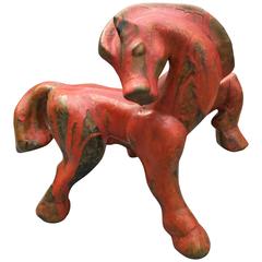 Master Work Handcrafted Horse Red Pony Gorgeous Tomato Glaze Mid-Century