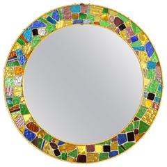 Spanish Mid-Century Modern Multi-color Glass Mosaic Circular Mirror