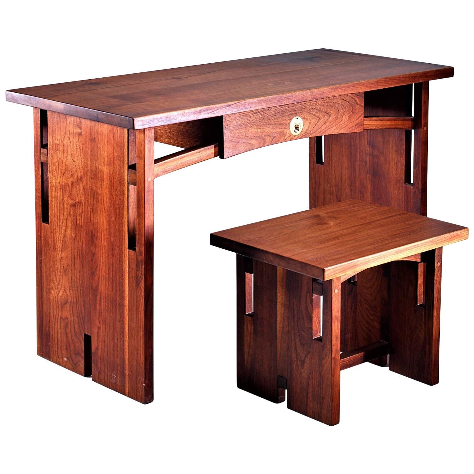 David Barr Walnut Desk and Matching Stool, USA For Sale