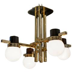 Mid-Century Brass Chandelier with Teak Fittings