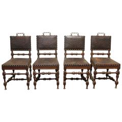 Antique Set of Four 19th Century Renaissance Revival Oak Side Chairs