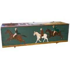 Antique Blanket Chest on Casters with Equestrian Scene Painted by Lew Hudnall 2