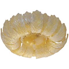 Italian Murano Glass Flush Mount with Amber Graniglia Leaves 10