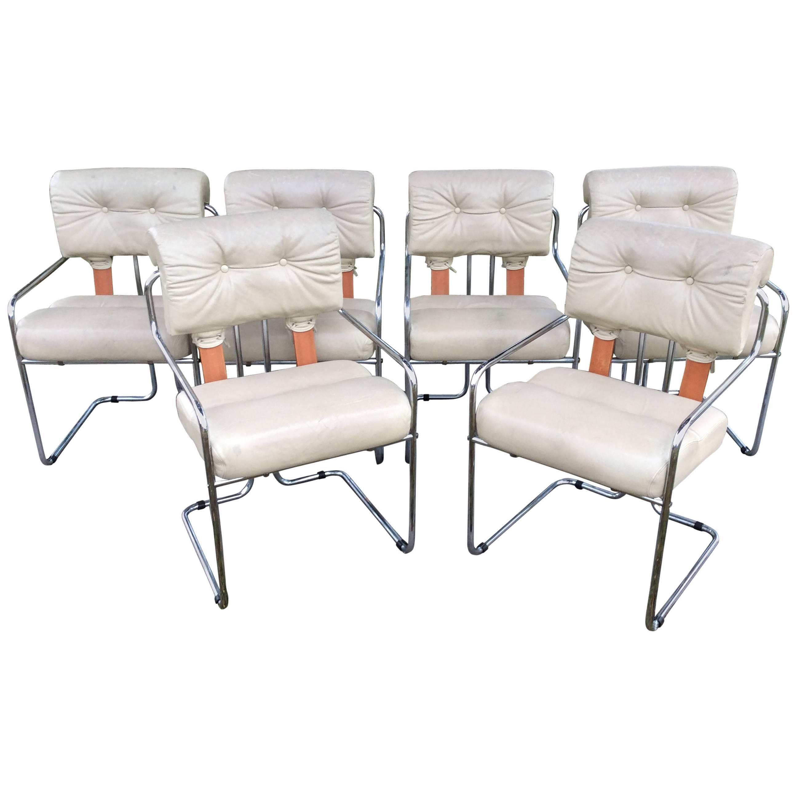 Mariana Pace Vintage Set of Six "Tucroma" Dining Chairs Chrome, Italy Faleschini