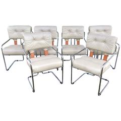 Mariana Pace Vintage Set of Six "Tucroma" Dining Chairs Chrome, Italy Faleschini 1