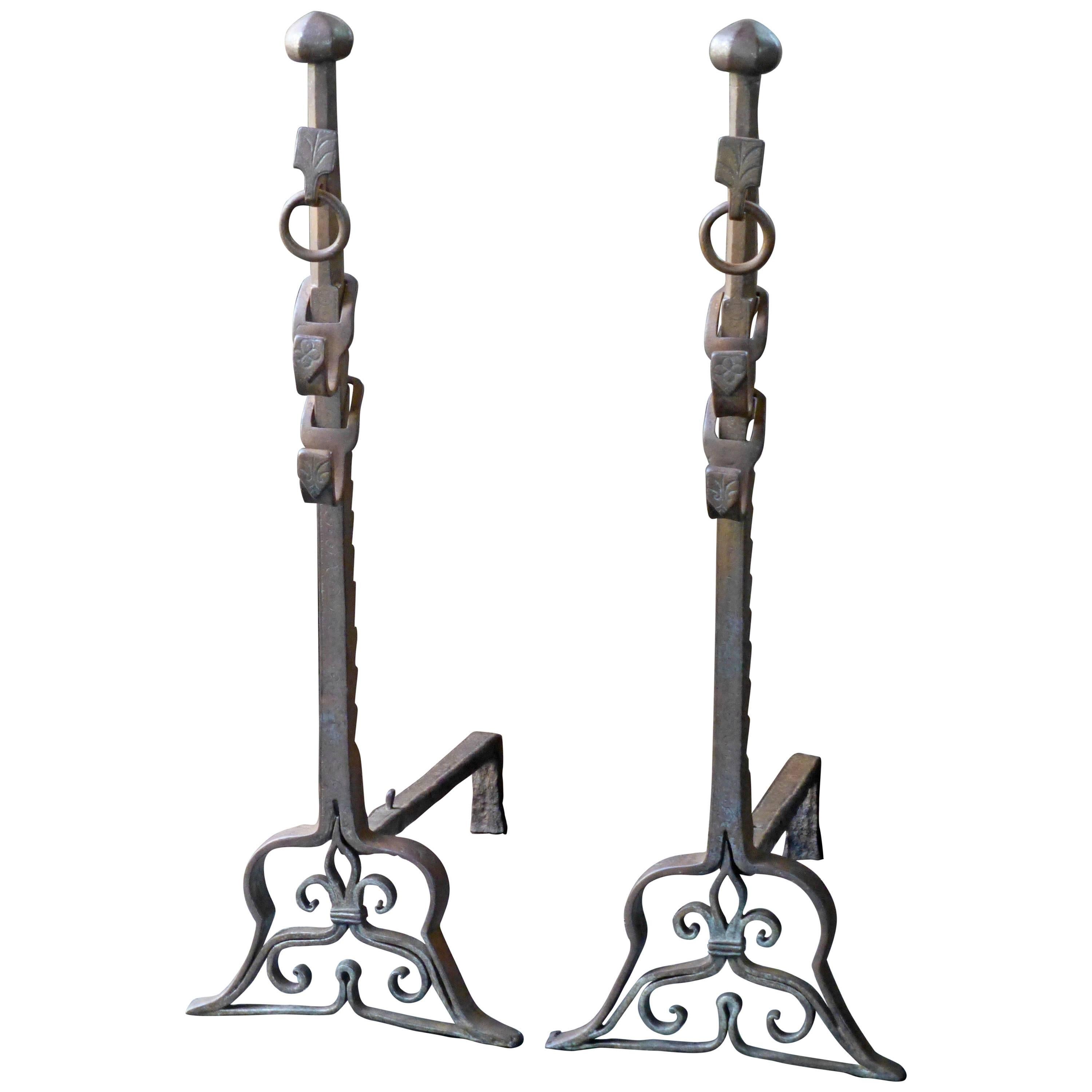 19th Century Large French Andirons, Firedogs For Sale