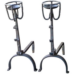 Used 18th Century Large French Andirons, Cupdogs