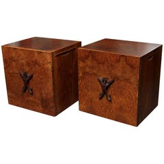 Modern Exotic Burl Romweber Night Tables or Side Tables by Harold Schwartz