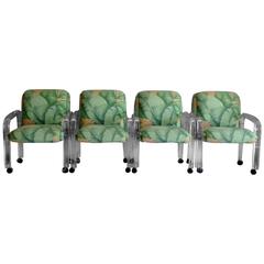 Lucite Tropical Floral Armchairs, Set of Four