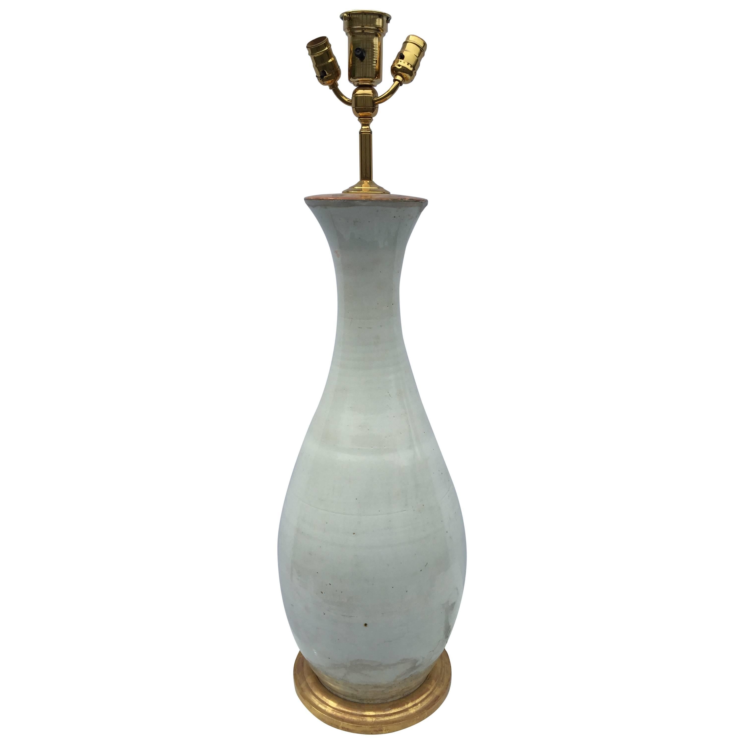 Monumental 19th Century Asian Pottery Ceramic Glaze Table Floor Lamp Gilt Base For Sale