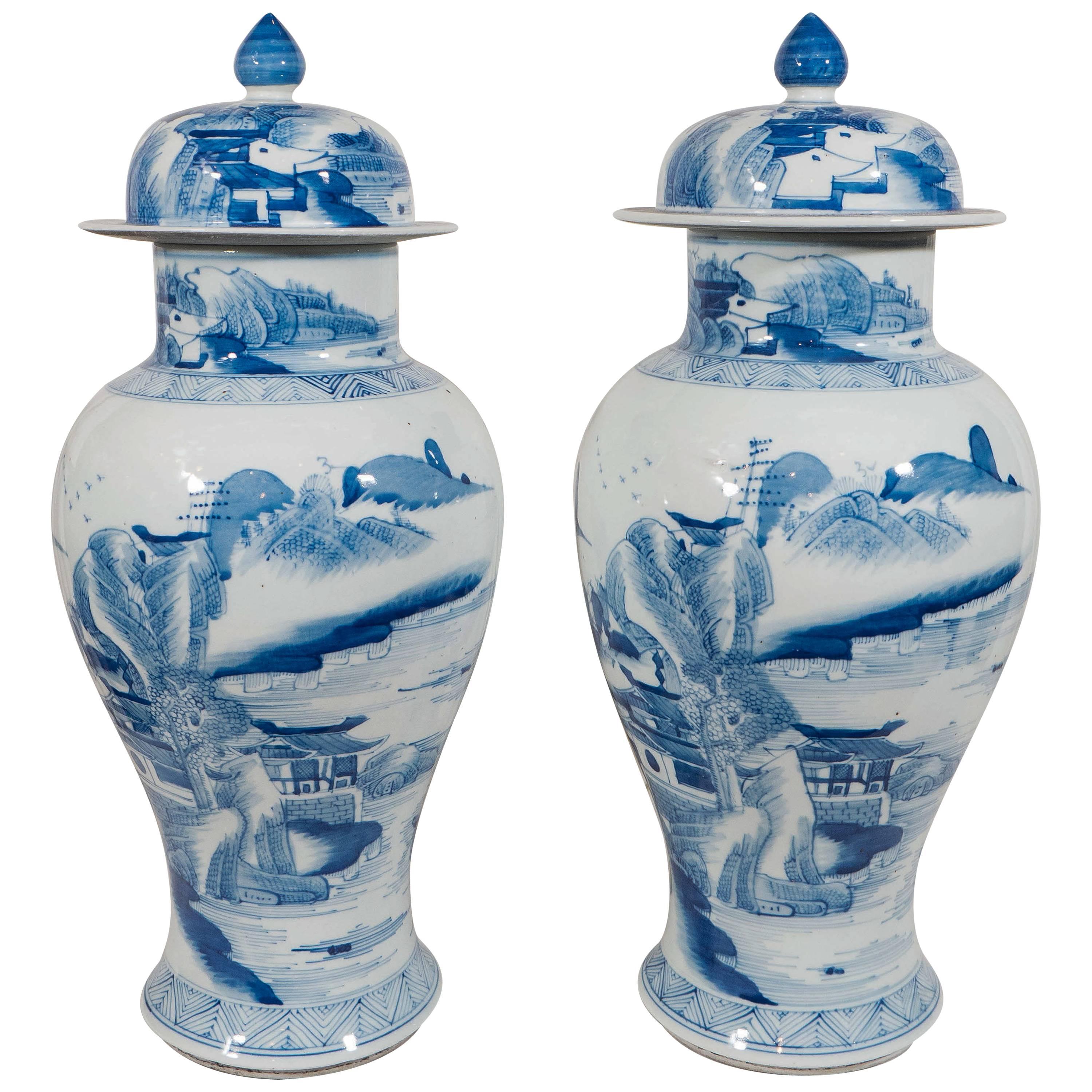  Antique Chinese Porcelain Ginger Jars Blue and White 