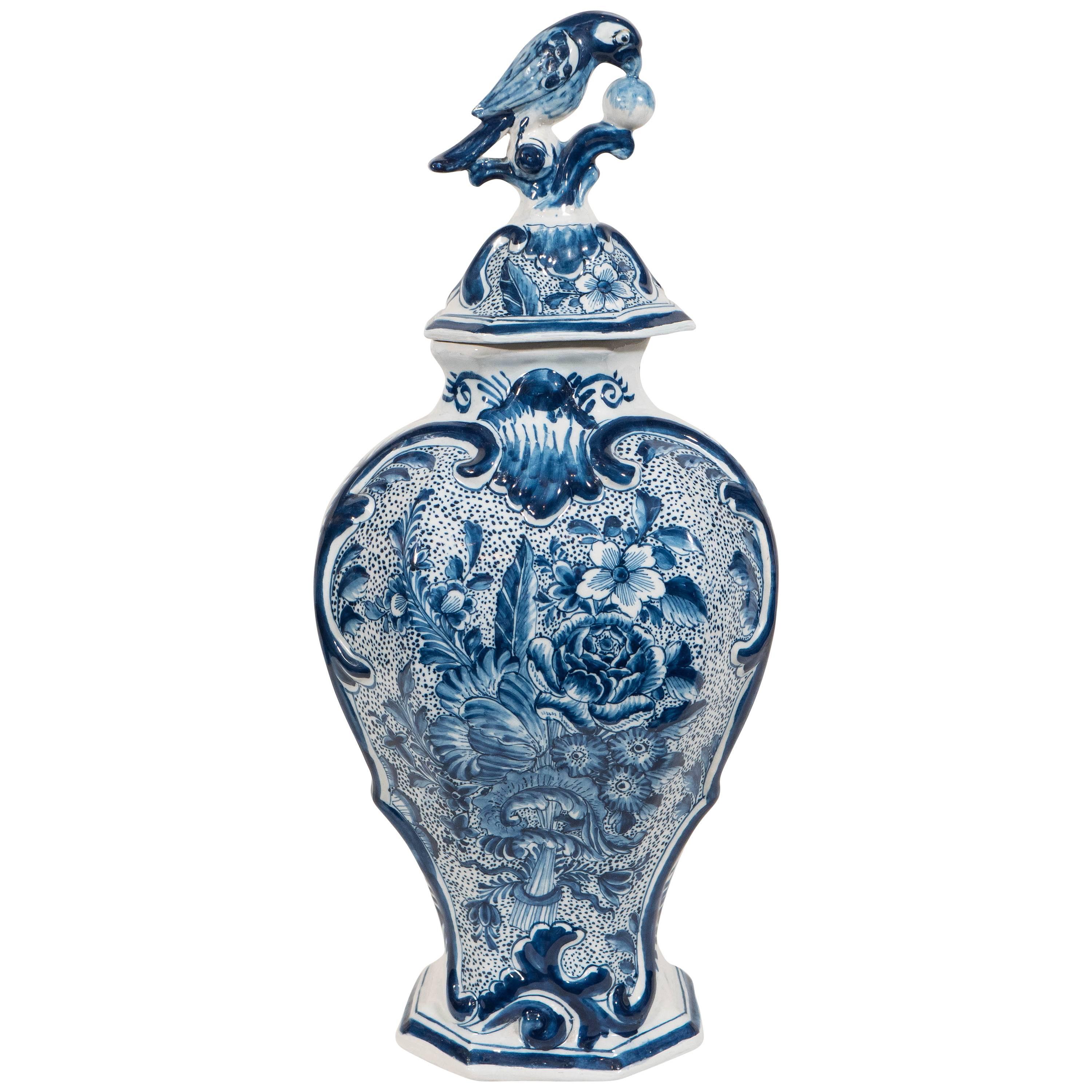  Dutch Delft Blue and White Covered Vase Made circa 1830