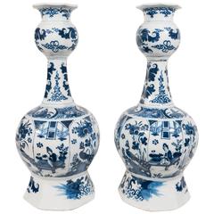 Pair of 18th Century Blue and White Dutch Delft Vases