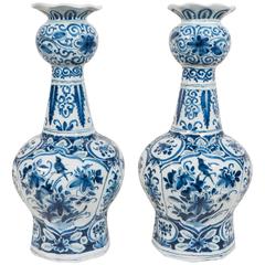 Pair of 18th Century Dutch Delft Blue and White Vases Pair of 18th Century Dutch Delft Blue and White Vases