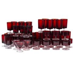 Retro Cristal d' Arques Mid-Century 54-Piece Ruby Glasses Stamped "France"