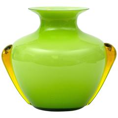 Murano Style Sea Foam Green and Amber Glass Vase Crème White Interior