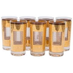 Set of Seven Pasinski 22-Karat Gold Mid-Century Mad Men Cocktail Glasses